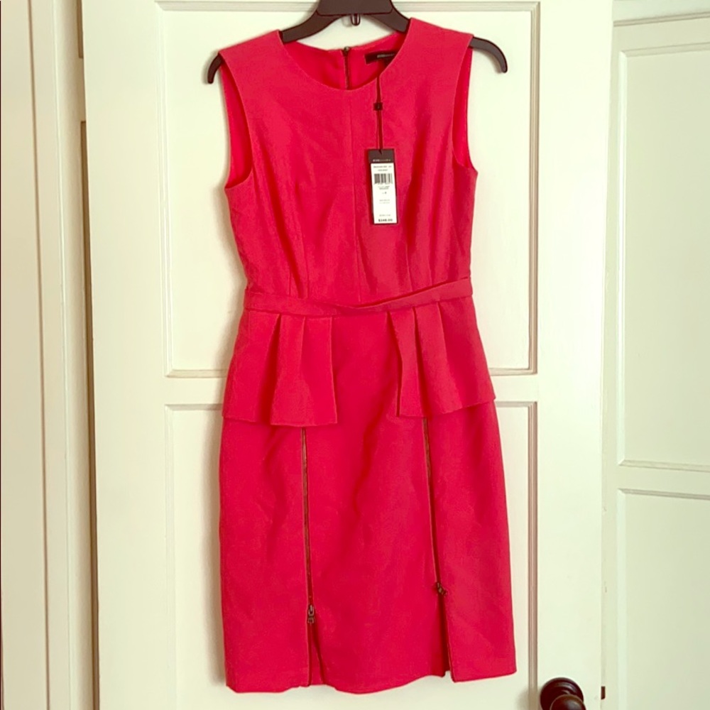 BCBGMaxAzria Hot Pink Peplum Midi Dress